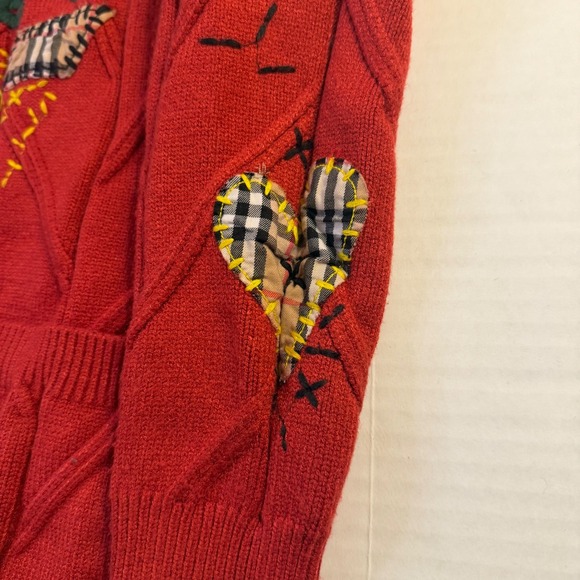 Ebossy Red Knit Sweater Cardigan Applique V Neck B Size M Patches Sport Dream - Picture 4 of 9